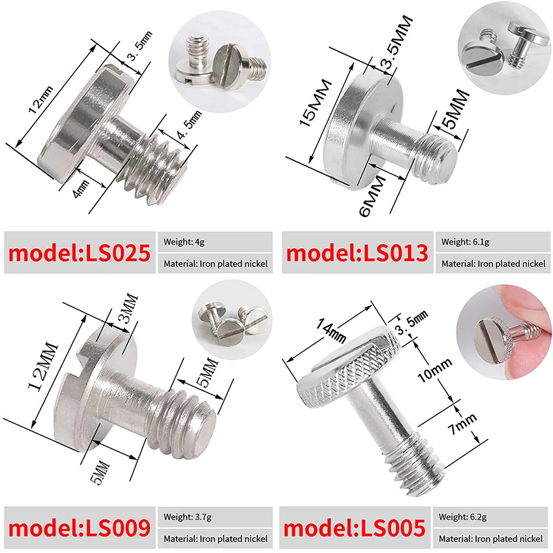 ชุดสกรูสำหรับกล้องขนาด1/4นิ้วสกรูแบบปลดเร็วอุปกรณ์เสริมสำหรับกล้อง DSLR อะแดปเตอร์สำหรับ DSLR ขาตั้งกล้องสามขา