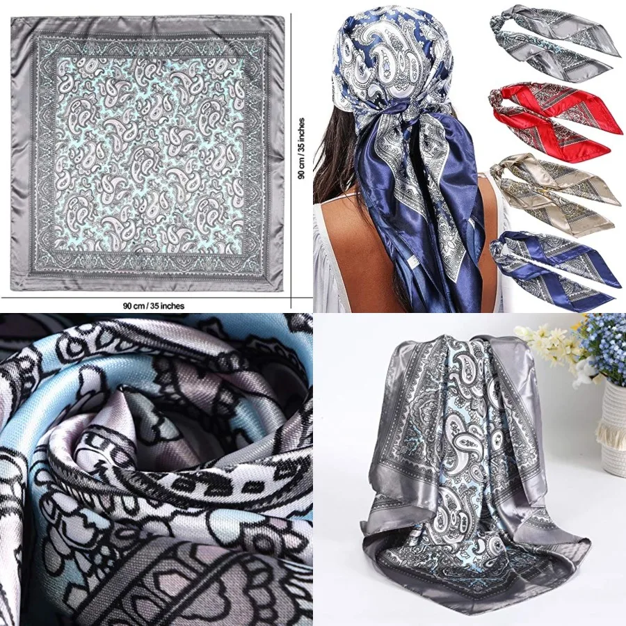 35 أوشحة رأس مربعة كبيرة من الساتان - 4 قطع من وشاح الرقبة يشبه الحرير، أغطية نوم للشعر للنساء، قماش ناعم وناعم مثالي لـ D