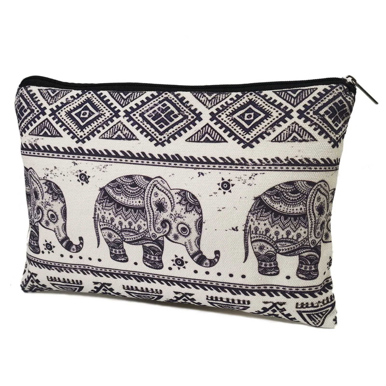 Makeup Bag for Purse Canvas Vintage Cosmetic Bags for Women Zipper Travel Toiletry Pouch-Elephant Makeup Bags