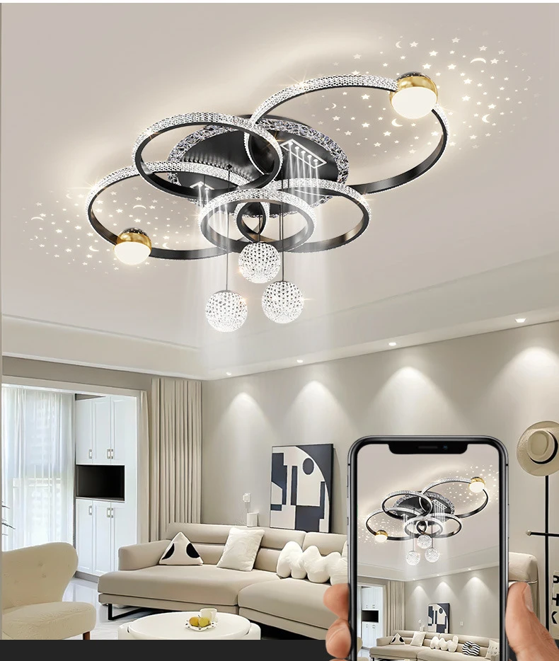 2024 Latest Platinum Black Stereoscopic Circular Living Room LED Pendant for Kitchen Dining Room Luxury Lighting