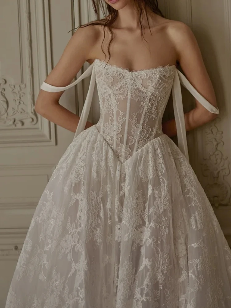 A3318 فساتين زفاف بيضاء ساحرة دانتيل كامل بوهو على شكل قلب A Line فستان زفاف نسائي رسمي فستان حفلات مسائية حسب الطلب