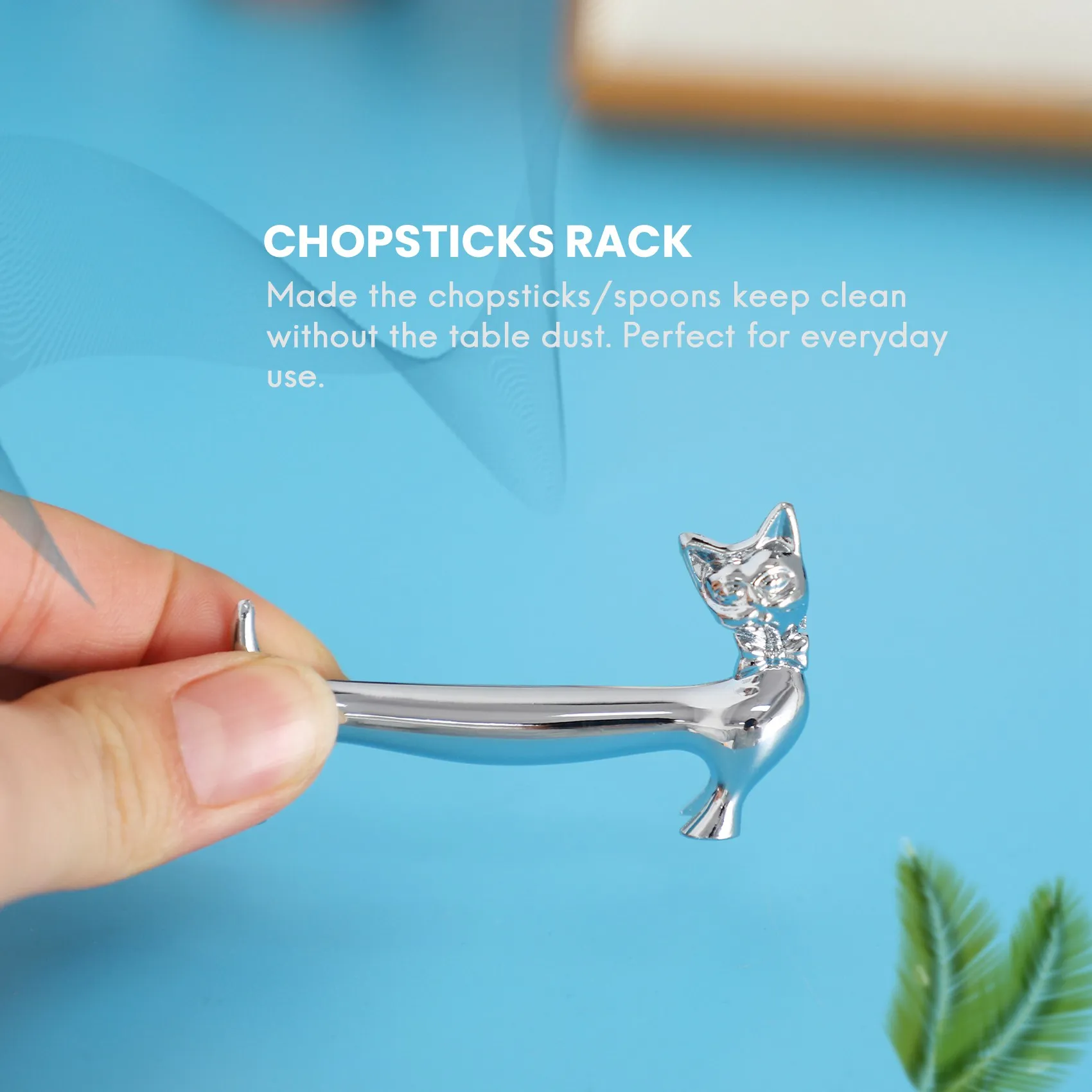 Pack of 5 Pcs Zinc Alloy Chopsticks Spoon Forks Knives Tableware Rest Rack Set, Silver Bow Tie Cat Stand &LICG
