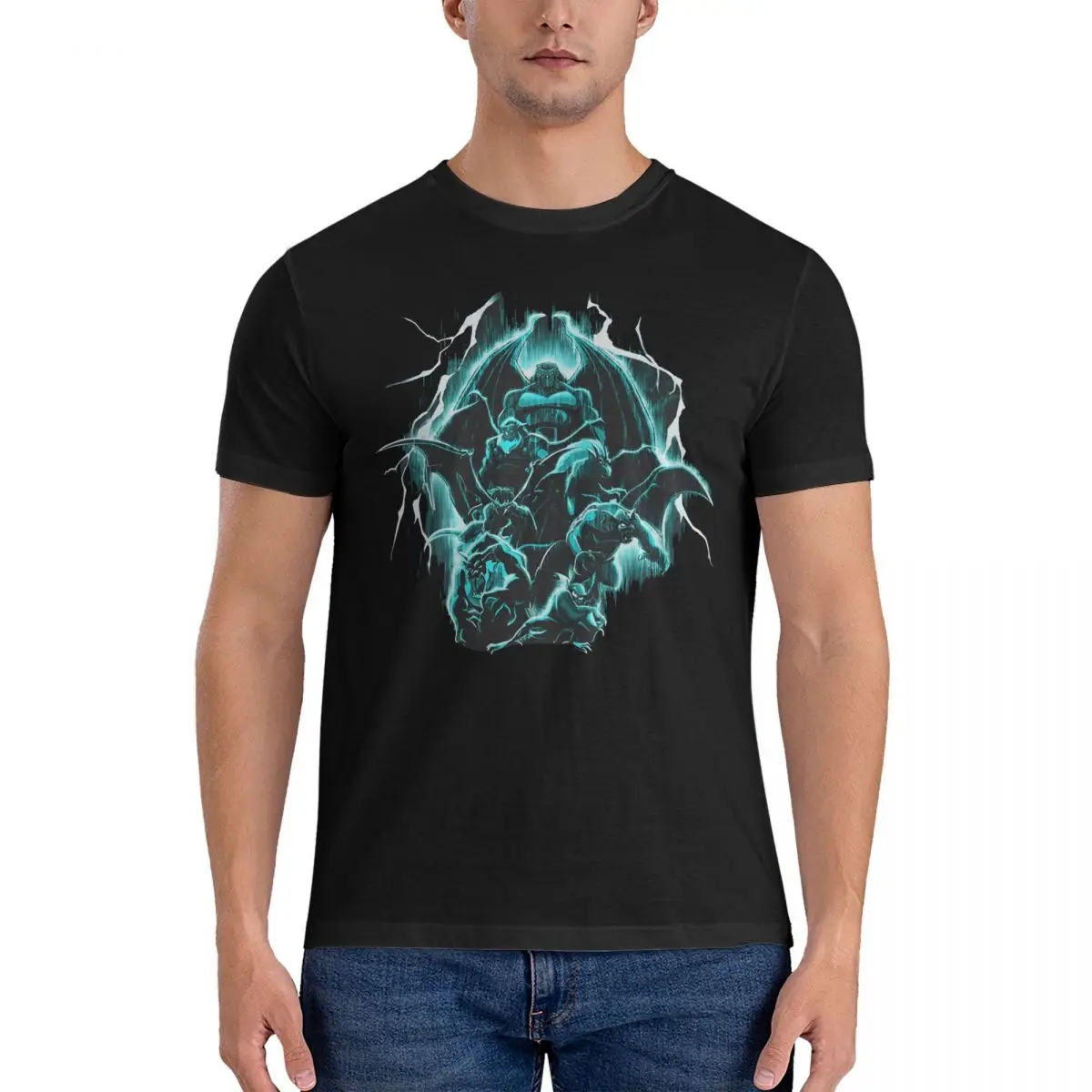 Men's The Origin Cartoon Art T Shirt Gargoyles 100% Cotton Tops Leisure Short Sleeve Round Collar Tees Gift Idea T-Shirt