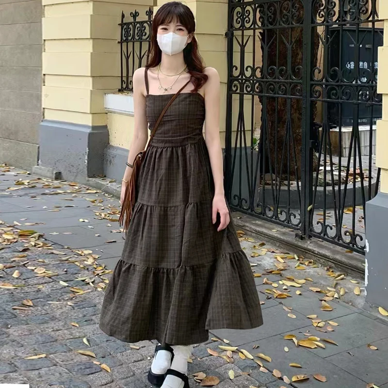 

plus Size Women's Strap Dress Summer Fashion Slimming Waistline Belly Concealing Long Skirt Korean Style High Waist A-Line Dress
