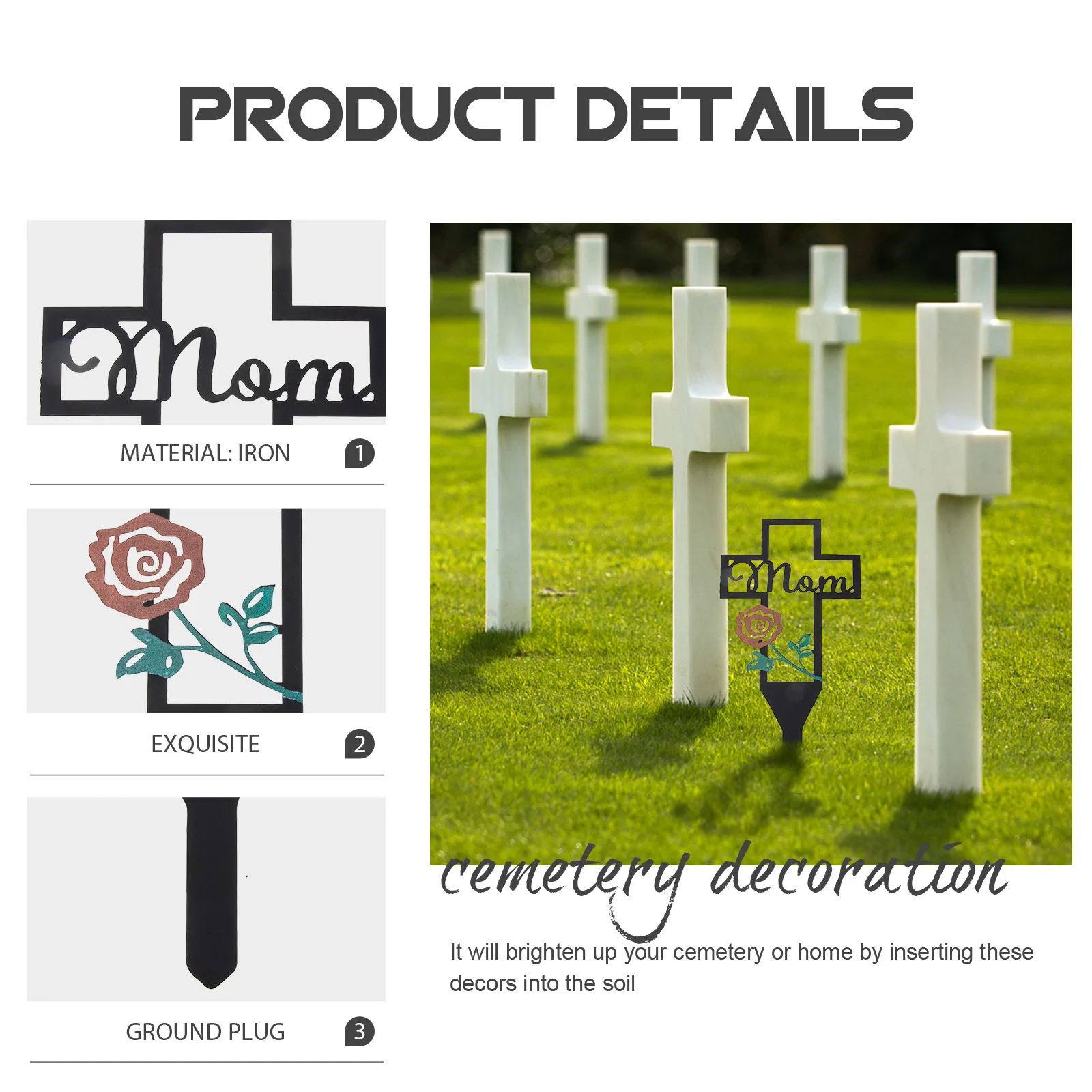 

Yard Stake Decorative Cemetery Plug for Outdoor Garden Decoration Iron Ground Ornament Brighten Your Space Cemetery Plug