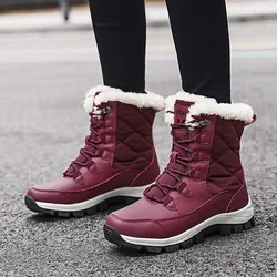 Snow Boots Women's Winter Fashion Middle Cylinder Warm Plush Ankle Boots Ladies Thicken Non-slip Outdoor Hiking Mountaineering