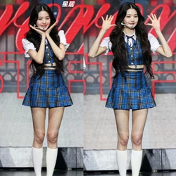 Kpop Korean Singer Concert Jazz Dance Sexy Plaid Vest Crop Tops Mini Pleated Skirt Women Rave Outfits Stage Performance Costume