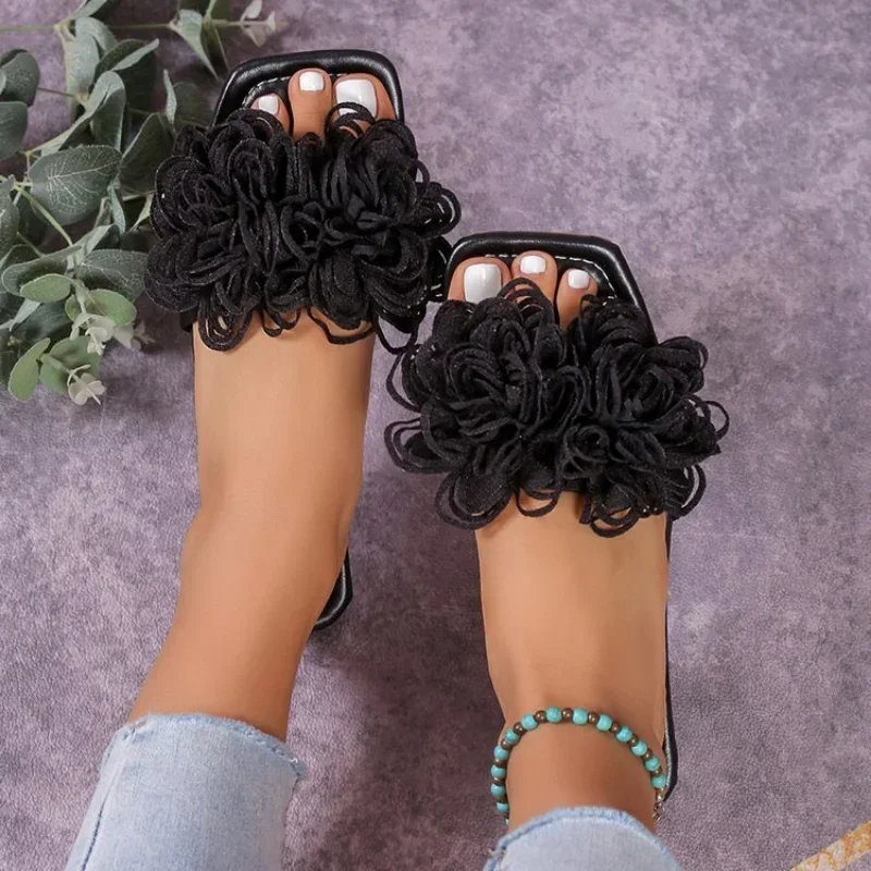 Women Flower Flat Slippers Casual Walking Shoes Female Summer Fashion Dress Sandals Outdoor Pink Shallow Zapatillas Mujer