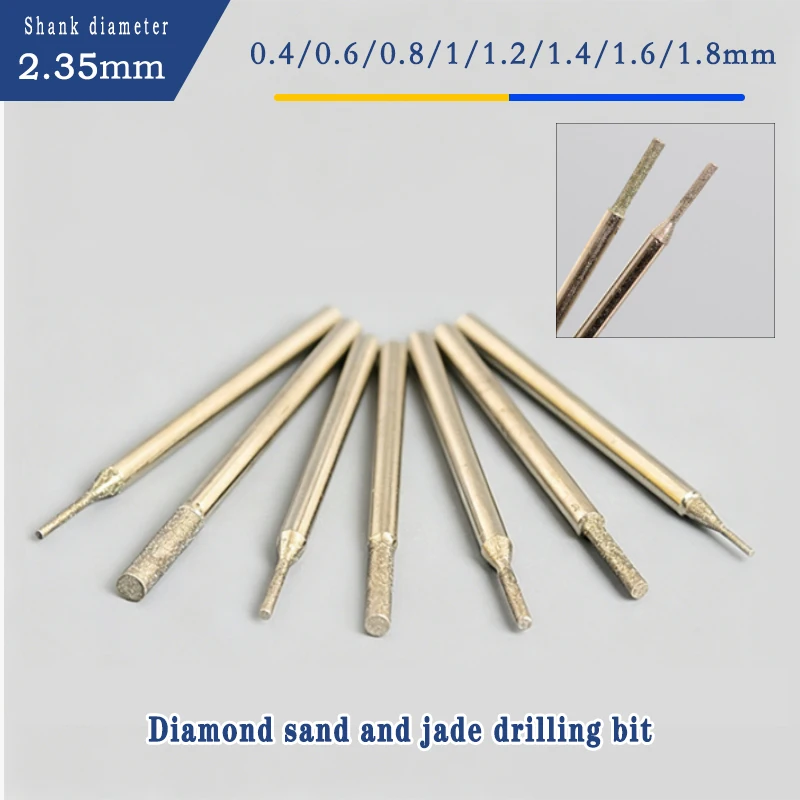 1/2/5/10/20Pcs 0.4/0.6/0.8/1.0/1.2/1.4/1.6/1.8mm Diamond Coated Tipped Drill Bit for Tile Jewellery Glass Shank Diameter 2.35mm