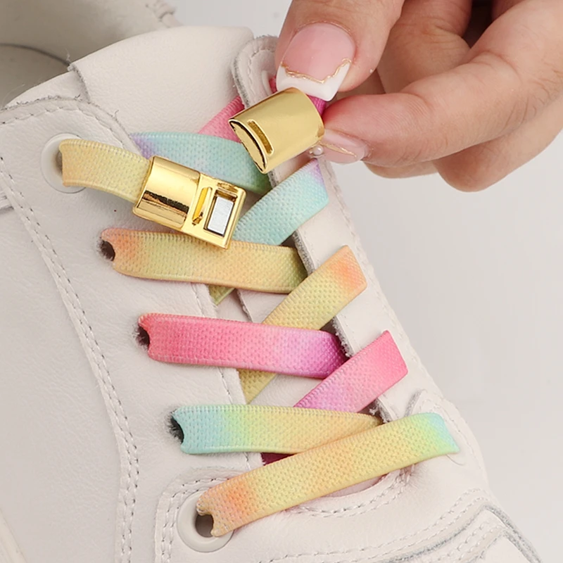Neue bunte Schnürsenkel, magnetisches Metallschloss, elastische Schnürsenkel für Turnschuhe, praktisch, ohne Binden, Schuhe, Spitzenzubehör, 1 Paar