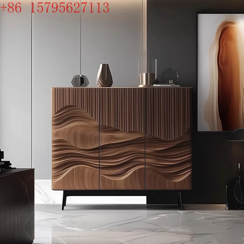 مدخل الدخول خزانة خشبية صلبة مزخرفة خزانة أحذية فنية عتيقة متوسطة خزانة تخزين غرفة المعيشة #1