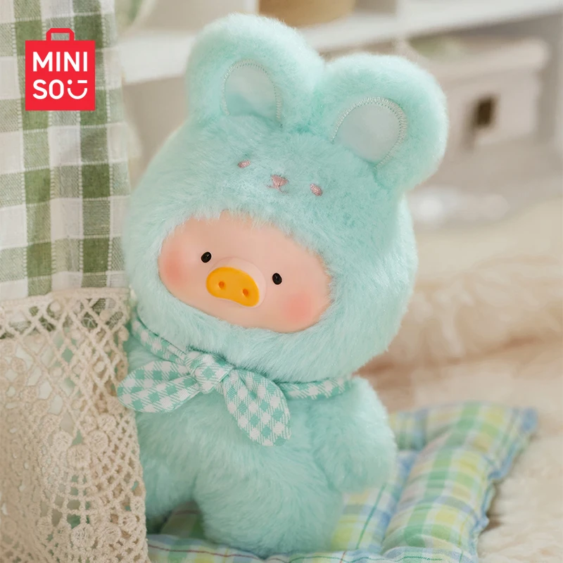 Portachiavi con scatola cieca in peluche di vinile originale Miniso Lulu Pig Joyful Time Series Interessante mini bambola d'azione per portachiavi e regali