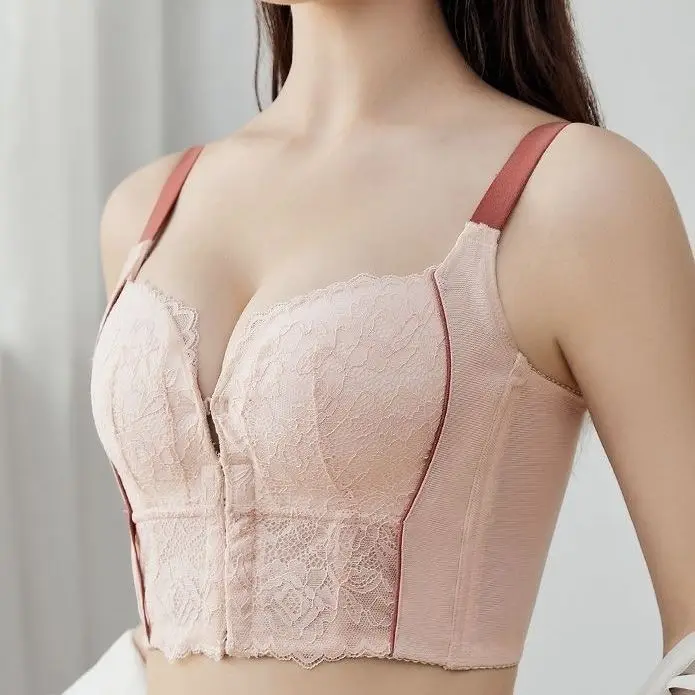 Lingerie Women\'s Gathering and Adjusting Type Collar Front Button Bra Top Support Anti Sagging Outer Expansion Correction Bra