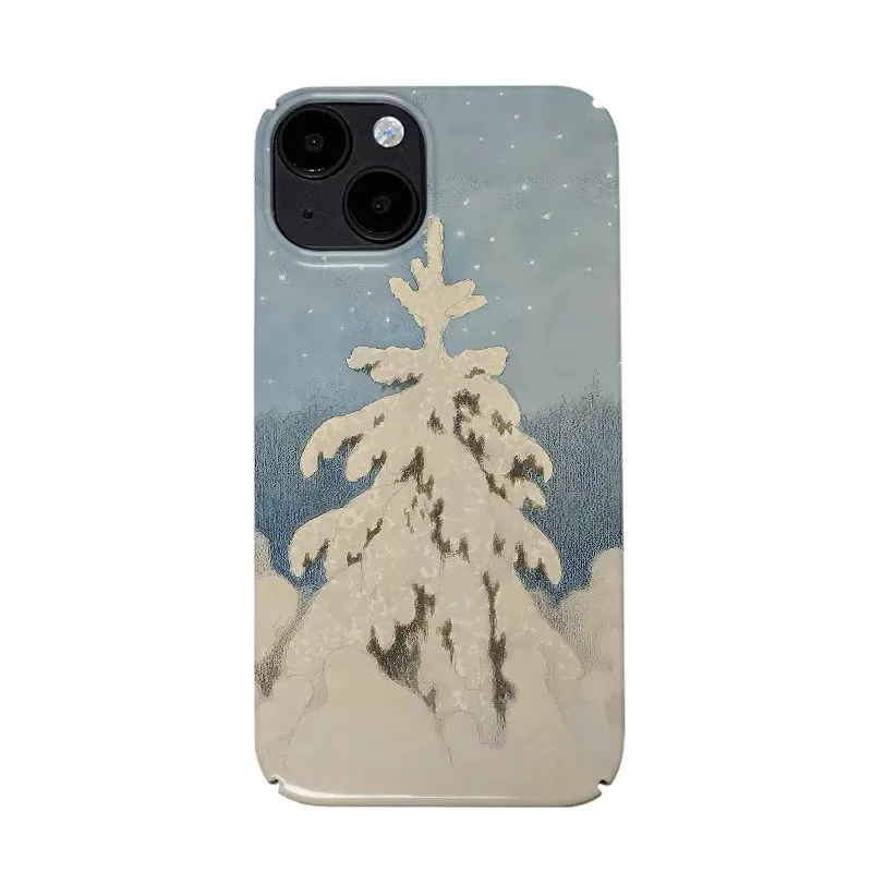 

Ins Korean Snowy Blue Cedar Tree Phone Case for IPHONE 17 Air 16E 15 PROMAX 14Plus 13 12MINI 11PRO 16Plus XR Acrylic Phone Cover