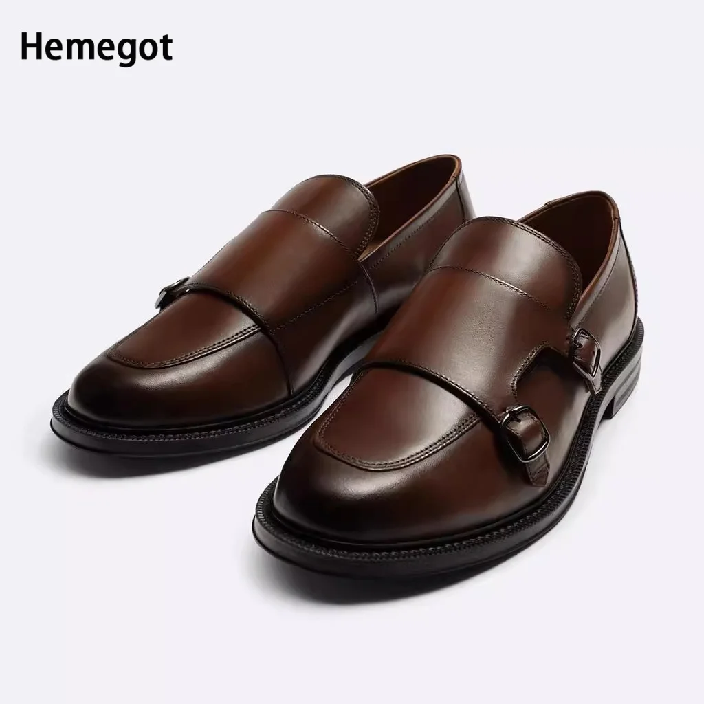 Brown Cowhide Dress Shoes Men's Shoes Office Comfort Breathable High Quality Derby Shoes Slip-On Round Toe Leather Shoes