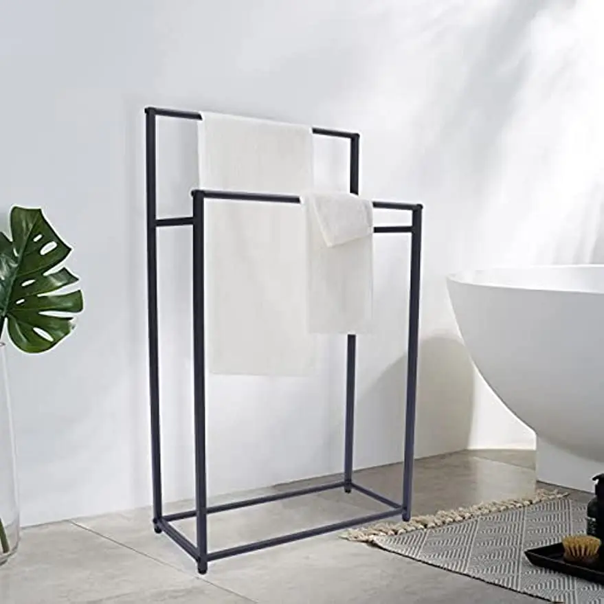 Freestanding Towel Rack 2-Tier Metal Organizer Stand Floor Standing 23.6 x 8.7 x 39.4 Inch