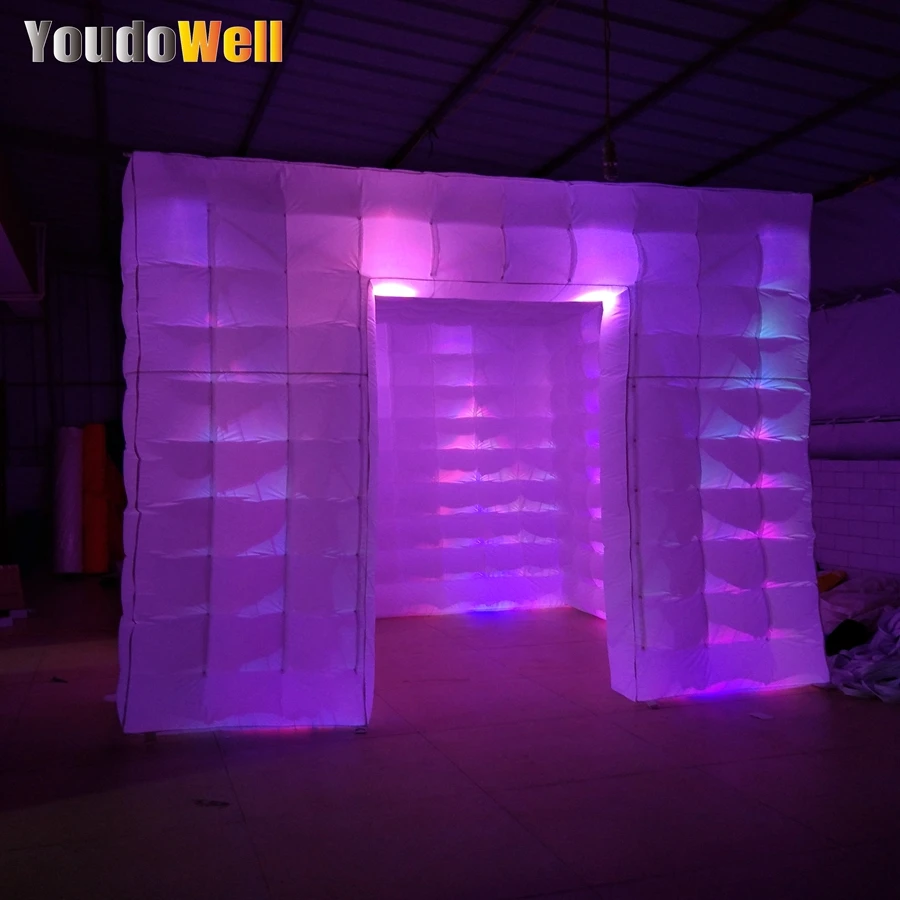 Indoor Outdoor Portable Customized Square 3D Inflatable Photo Booth Double Door Tent with Shiny LED Lighting for Trade Show