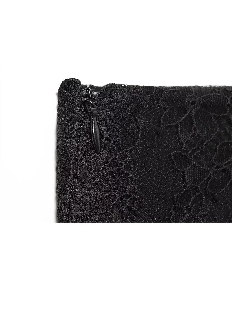 HH Women's New Fashion Vintage Sexy Lace Zipper Midi Skirt Female Temperament Simple Mid-waist Versatile Slim Asymmetrical Skirt