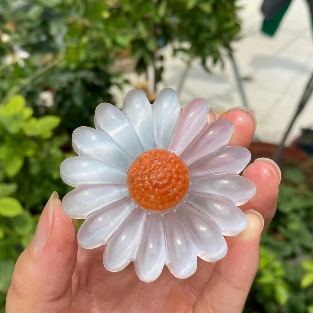 10pcs Natural Selenite Sunflower White Orange Selenite Carved Fengshui Statue Clear Figurine Reiki Healing Craft Home Decor