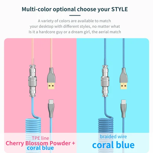 Imagen 2 del producto Cable en espiral para teclado mecánico, Cable de aviador tipo C a conector USB, Cable de aviación para teclado de juegos, accesorio