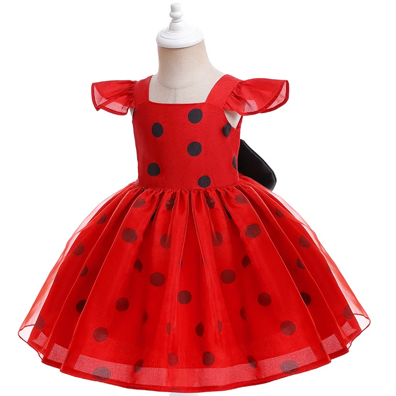 Christmas Ladybug Girls Dress Small Flying Sleeve Cosplay Princess Clothes Birthday Party Performance Baby Children Costume