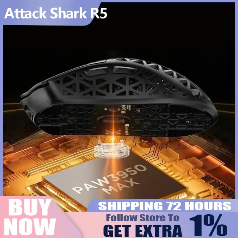 

Сверхлегкая трехрежимная беспроводная мышь Attack Shark R5, 8K PAW3950, углеродное волокно, 42000 точек на дюйм, полая игровая мышь для киберспорта