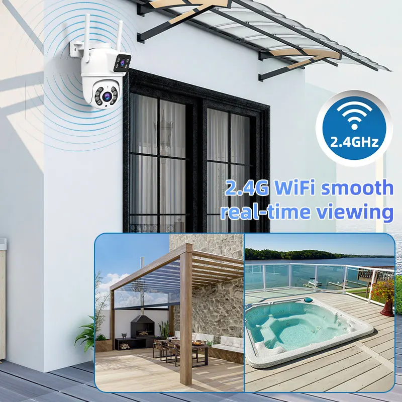 كاميرا لا سلكية للمنزل الذكي بعدسة مزدوجة 6 ميجابكسل كاميرا مراقبة لاسلكية واي فاي للرؤية الليلية كاميرا CCTV داخلية وخارجية #4