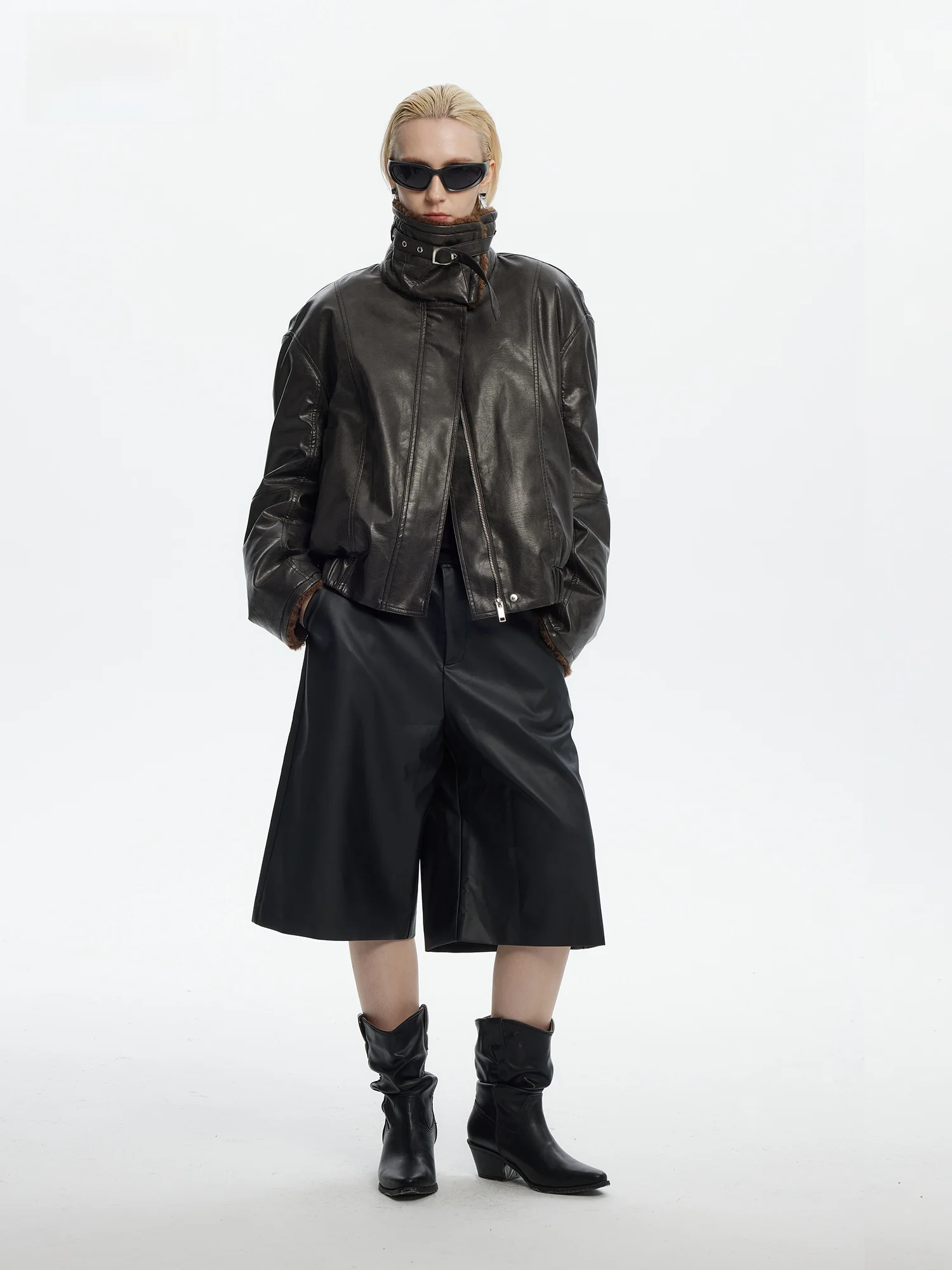 Jaqueta de Couro Vintage Wildund 2025 de Inverno, Modelo Solto, Unissex, Estilo Motociclista com Gola Alta e Forro Grosso