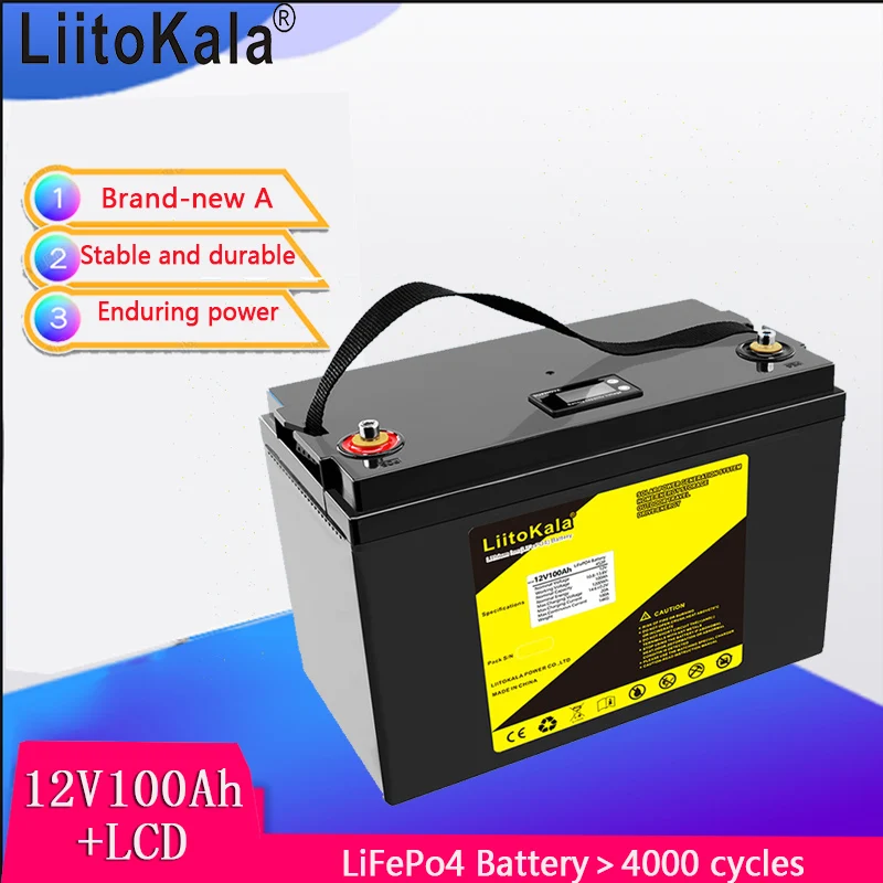 LiitoKala 100Ah LiFePO4 Lithium Iron Phosphate Battery Built-in BMS 6000 Cycles For RV Campers Golf Cart Solar Storage + Charger