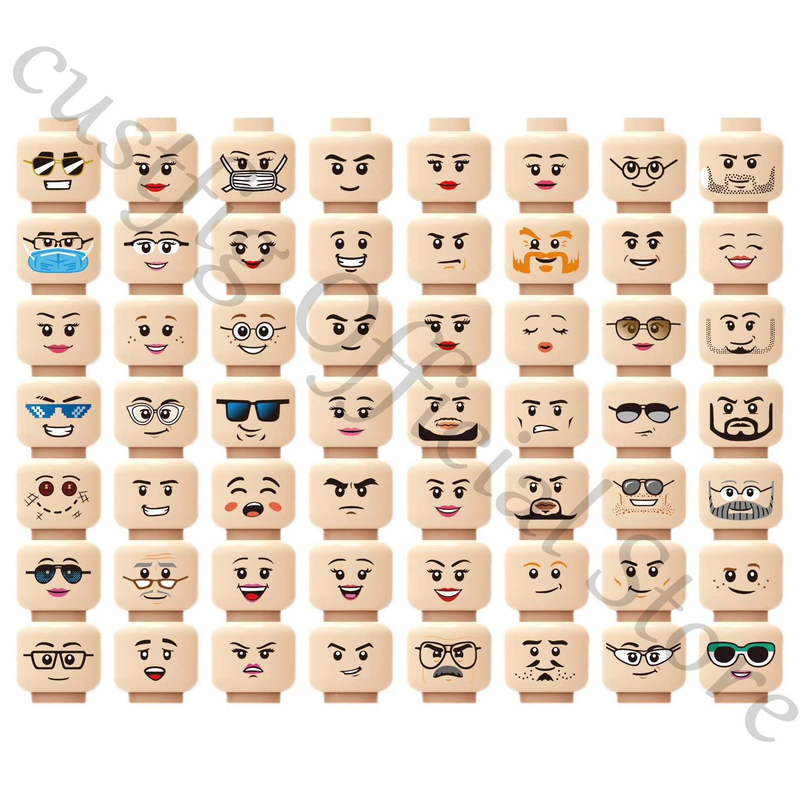 City Figure Face Expression Head Parts Building Blocks Boy Girl Doctor Zombie Hero Laugh Cry Cute Facial Mini DIY Bricks Kid Toy