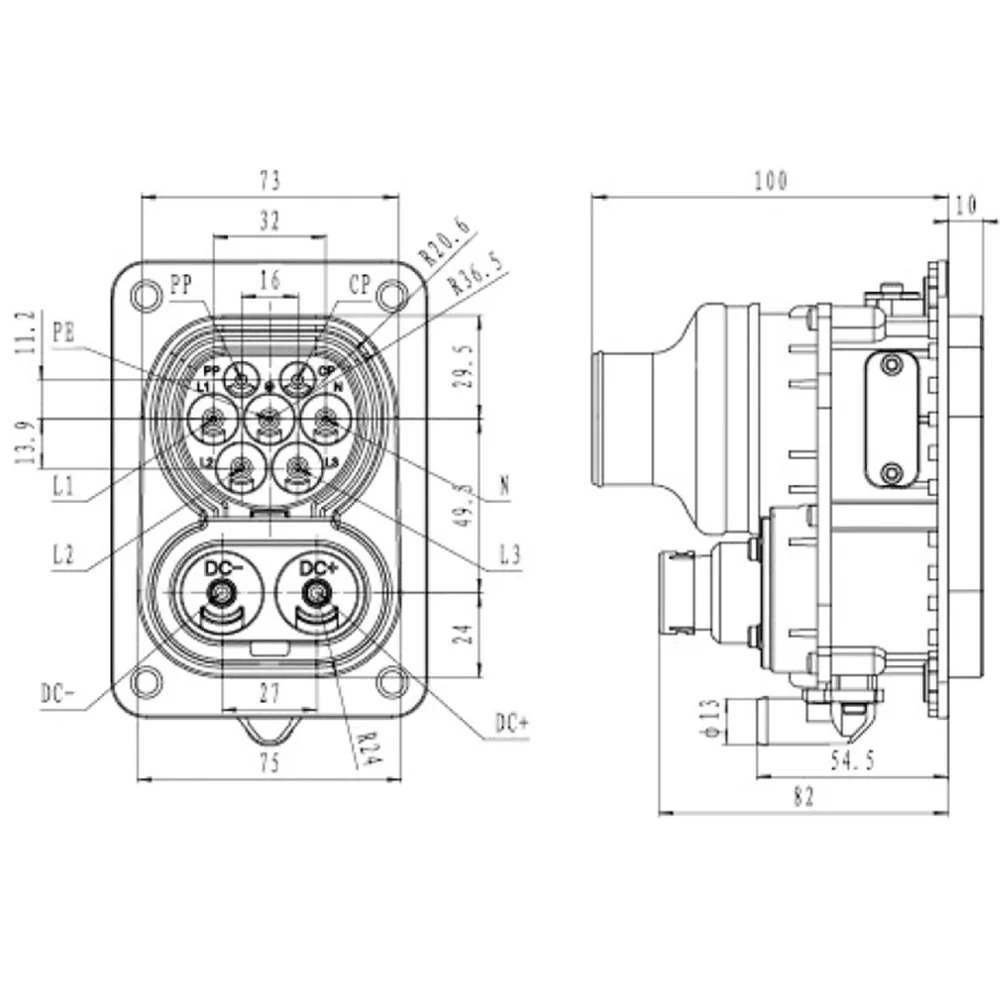 CCS 콤보 EV 충전기 커넥터 CCS 2 소켓, 200A DC 1m 케이블 포함, EVSE CCS 콤보 2 EV 전기 자동차 액세서리용 고속 소켓