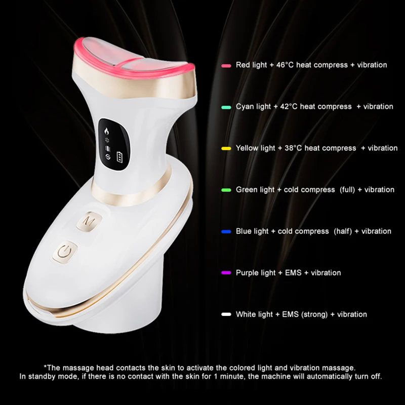 Masseur de cou facial chaud et froid, rajeunissement de la peau, thérapie LED et vibrations EMS, lifting du visage |   Appareil domestique portable