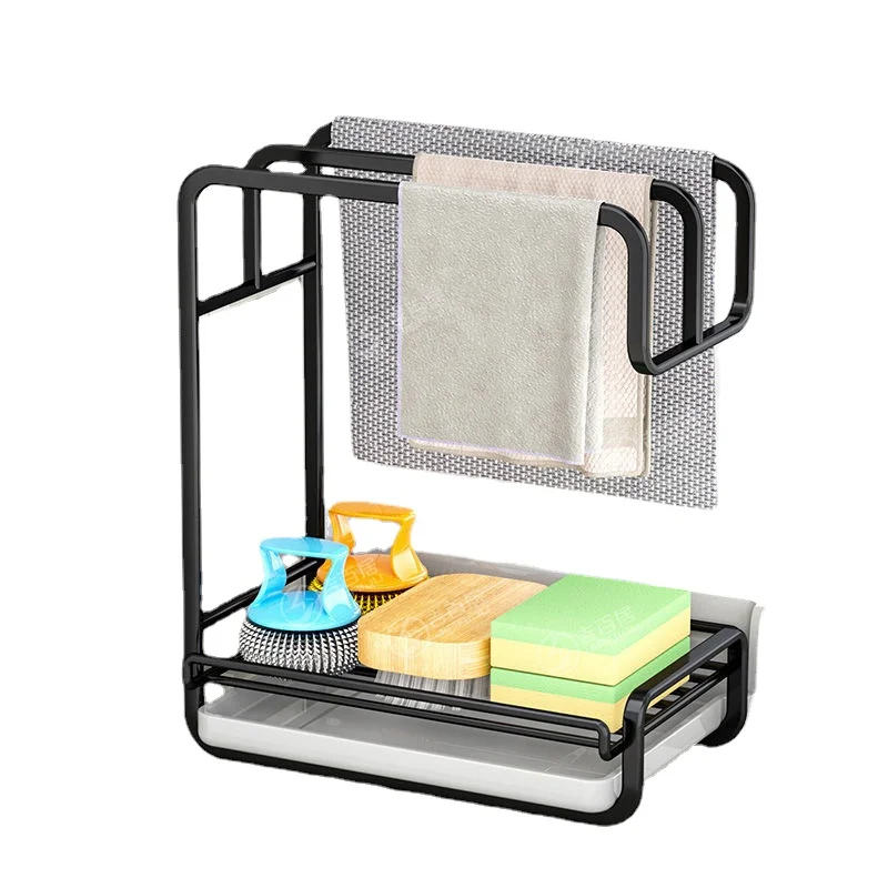 Kitchen Storage Racks Metal Waterproof Sink Desk Organizer Sponge Scouring Pad Drain Rack Kitchen Accessories Towel Holder 2022