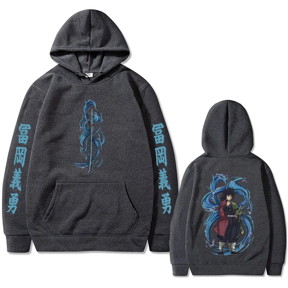 Anime Demon Slayer Water Hashira Tomioka Giyuu Print Hoodie Men Women Cartoon Manga Merch Pullover Male Casual Oversized Hoodies