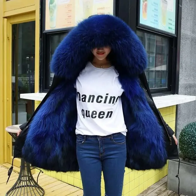 2025 Fashion Fox Fur New Winter Jackets Women Down Cotton Jacket Loose Warm Puffer Coat Female Thick Mid-Long Parkas