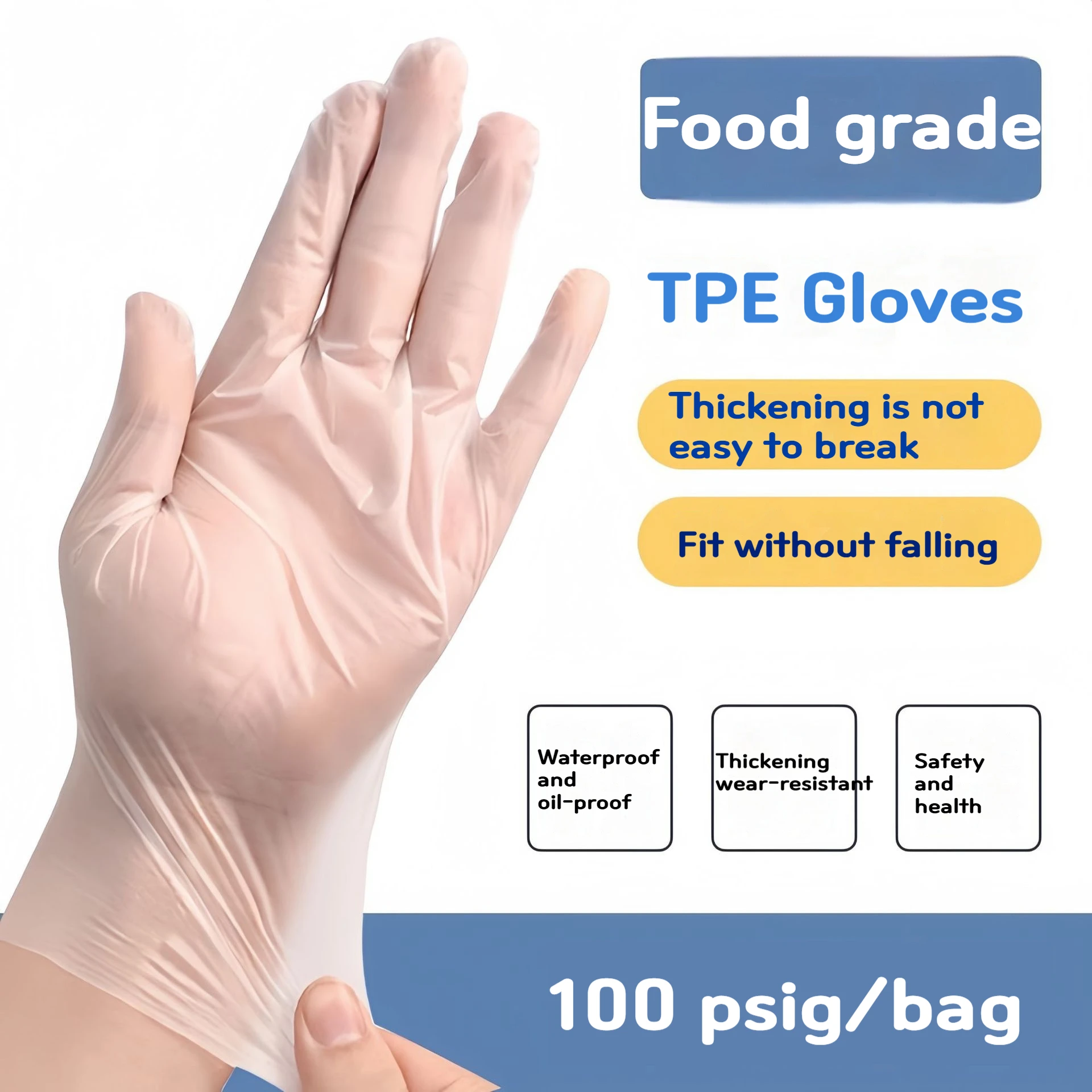 Disposable TPE Gloves for Kitchen Use, Thick, Transparent, Durable Rubber, Nitrile, Food Grade, Baking Latex