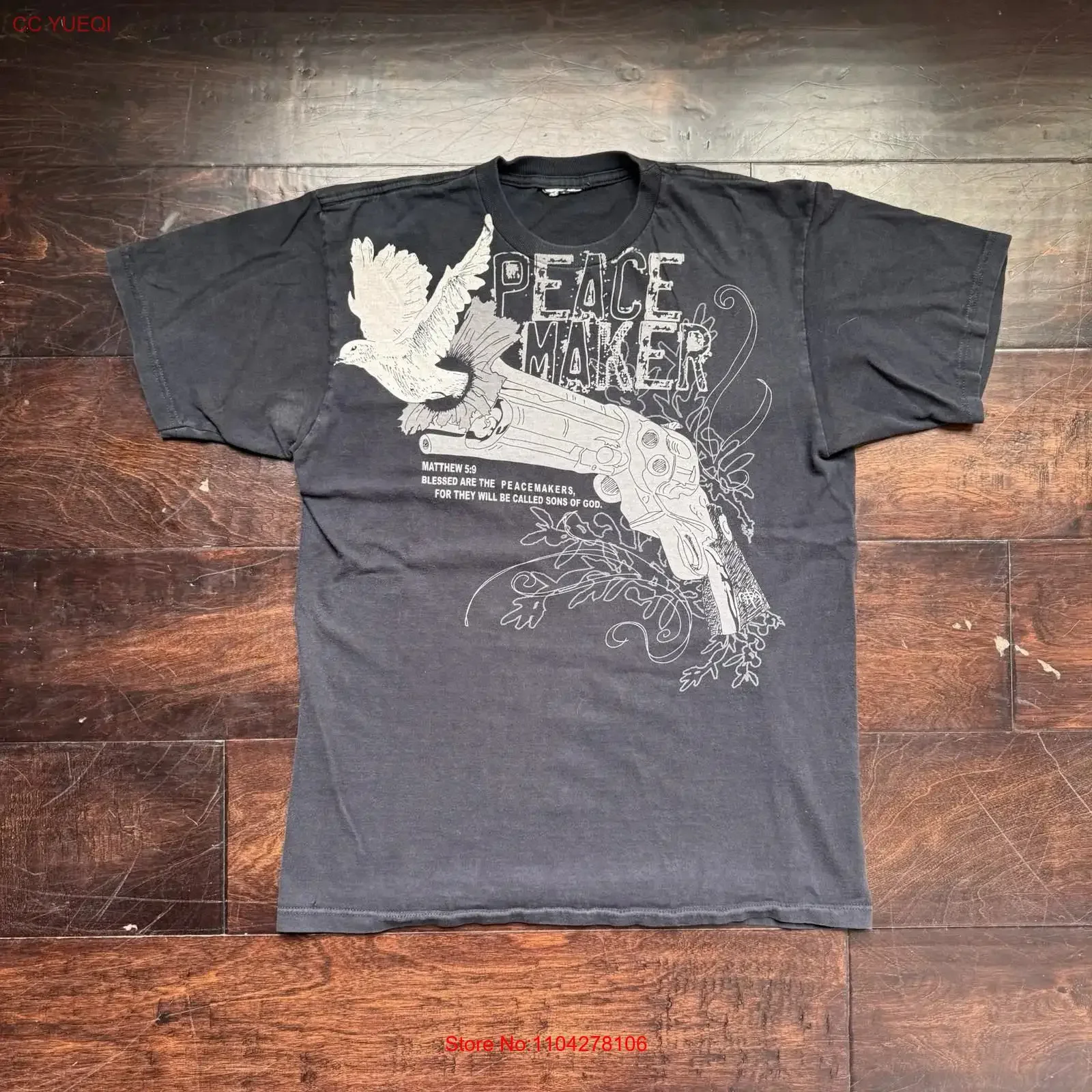Vintage Jesus T Shirt Y2K NOTW Peace Maker VTG Mens Size M Punk Grunge Gun vintage Washed graphic Soft homme Unisex