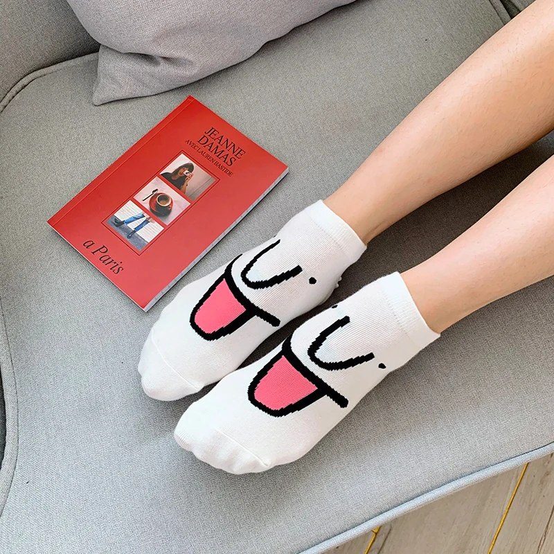 High Quality Women Socks Expression Casual Candy Colors Cotton Cartoon Socks Female Harajuku Funny Socks Comfortable Ankle Socks