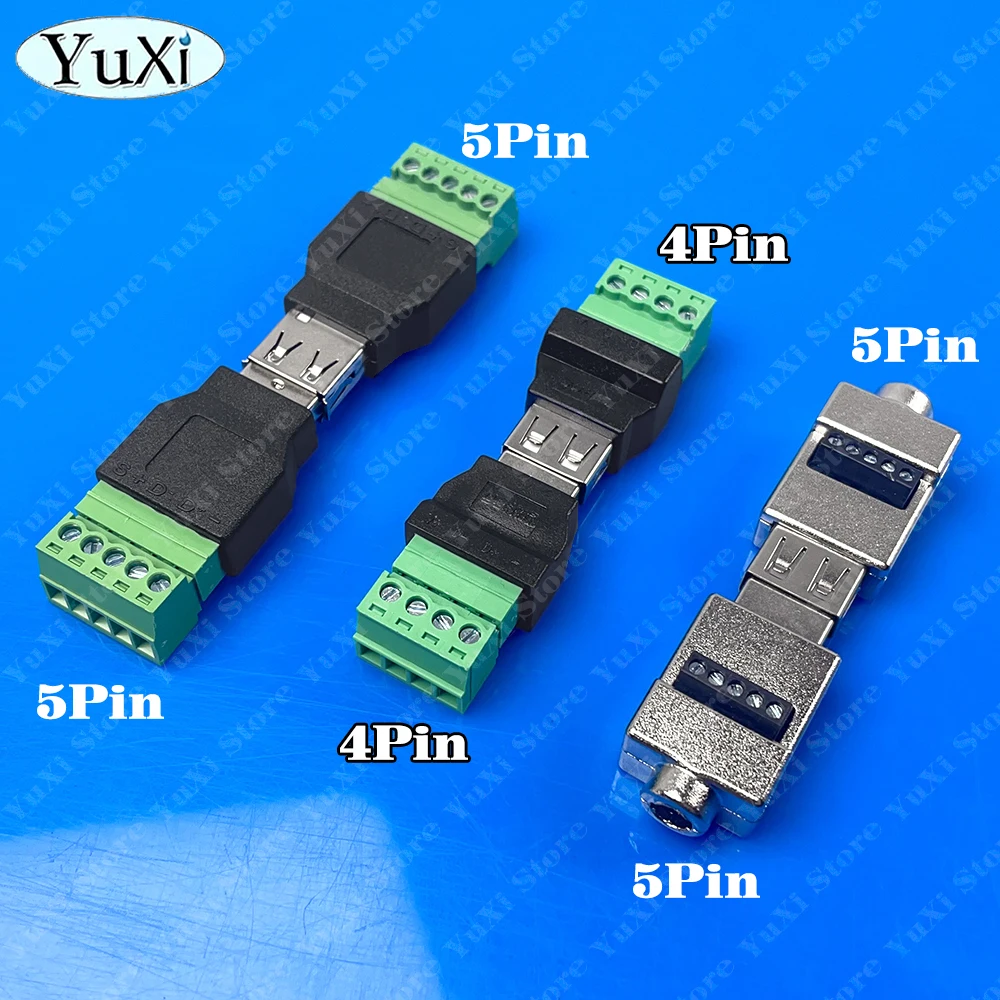 1/2/5Pcs USB 2.0 Connector Type A Female Male to 4/5 Pin Screw Terminal Plugs USB Connector Adapters Turn Terminal Avoid Welding