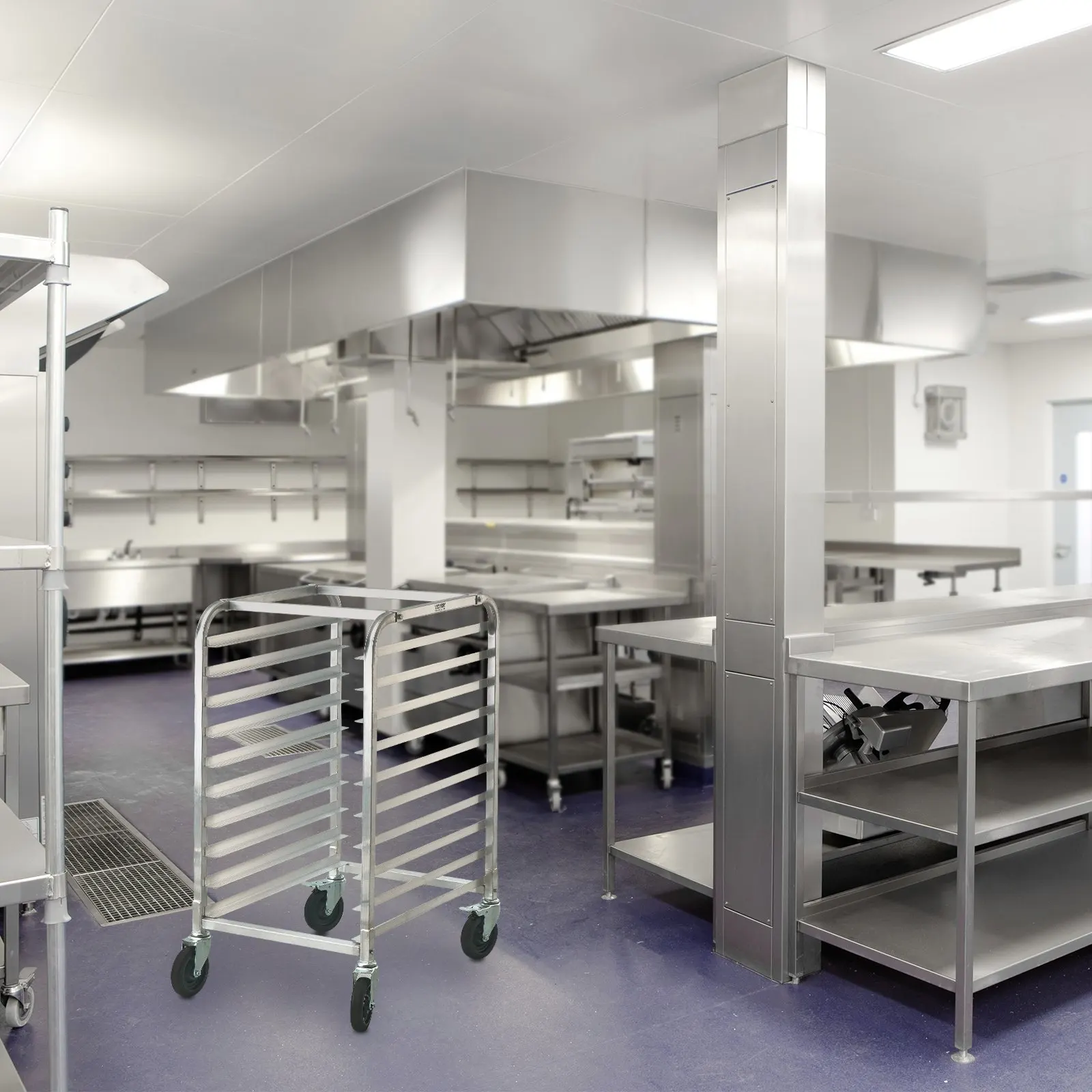 Стойка для сковороды, 10-уровневые коммерческие стеллажи для выпечки с тормозными колесами, алюминиевая стойка для хранения тележек для половины и полного листа, скорость