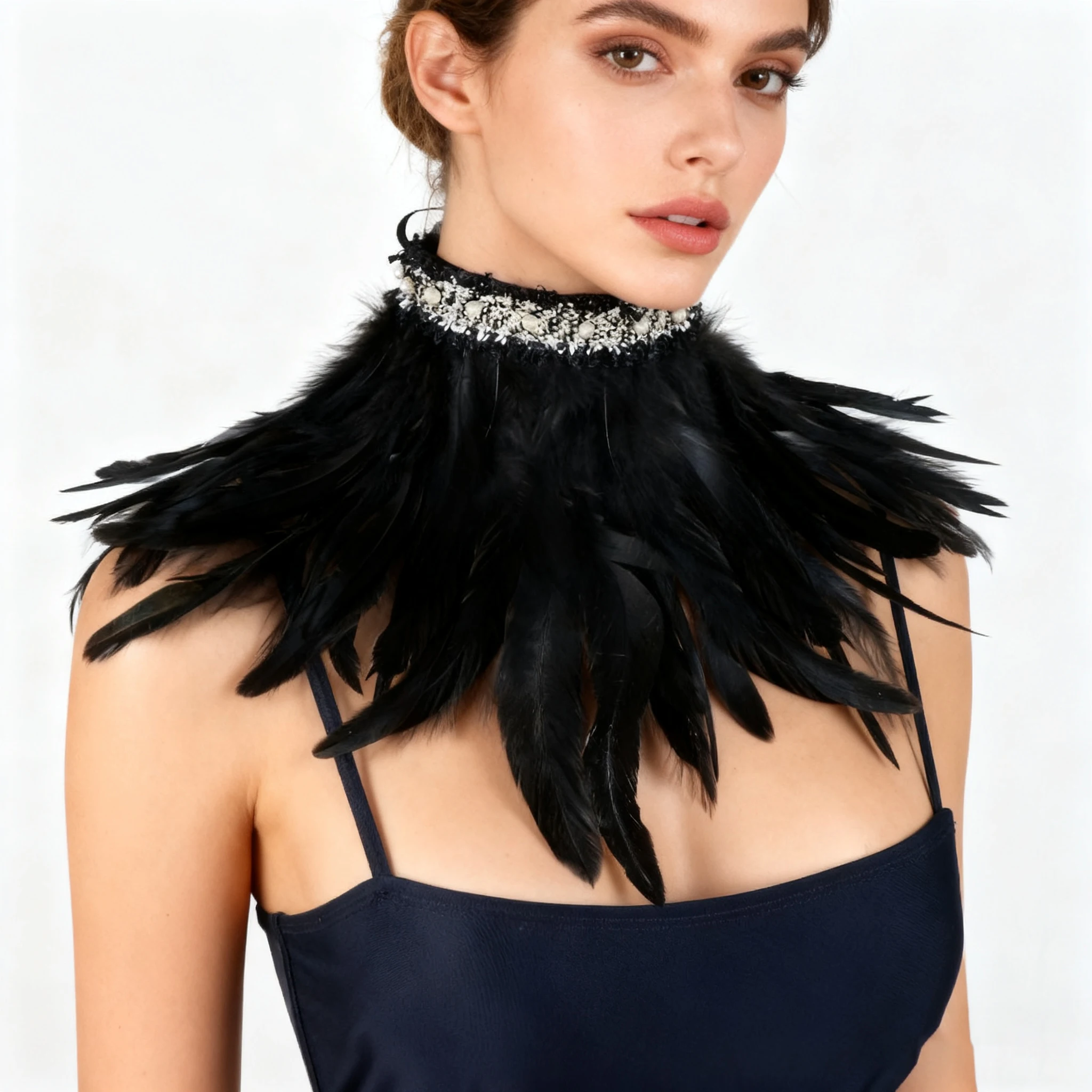 Collare di piume di pizzo vittoriano Collana girocollo di piume gotiche Puntelli per feste cosplay