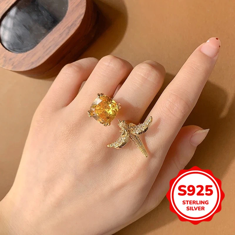 

Light Luxury Niche S925 Silver Women's Square Opening Adjustable Engagement Proposal Ring
