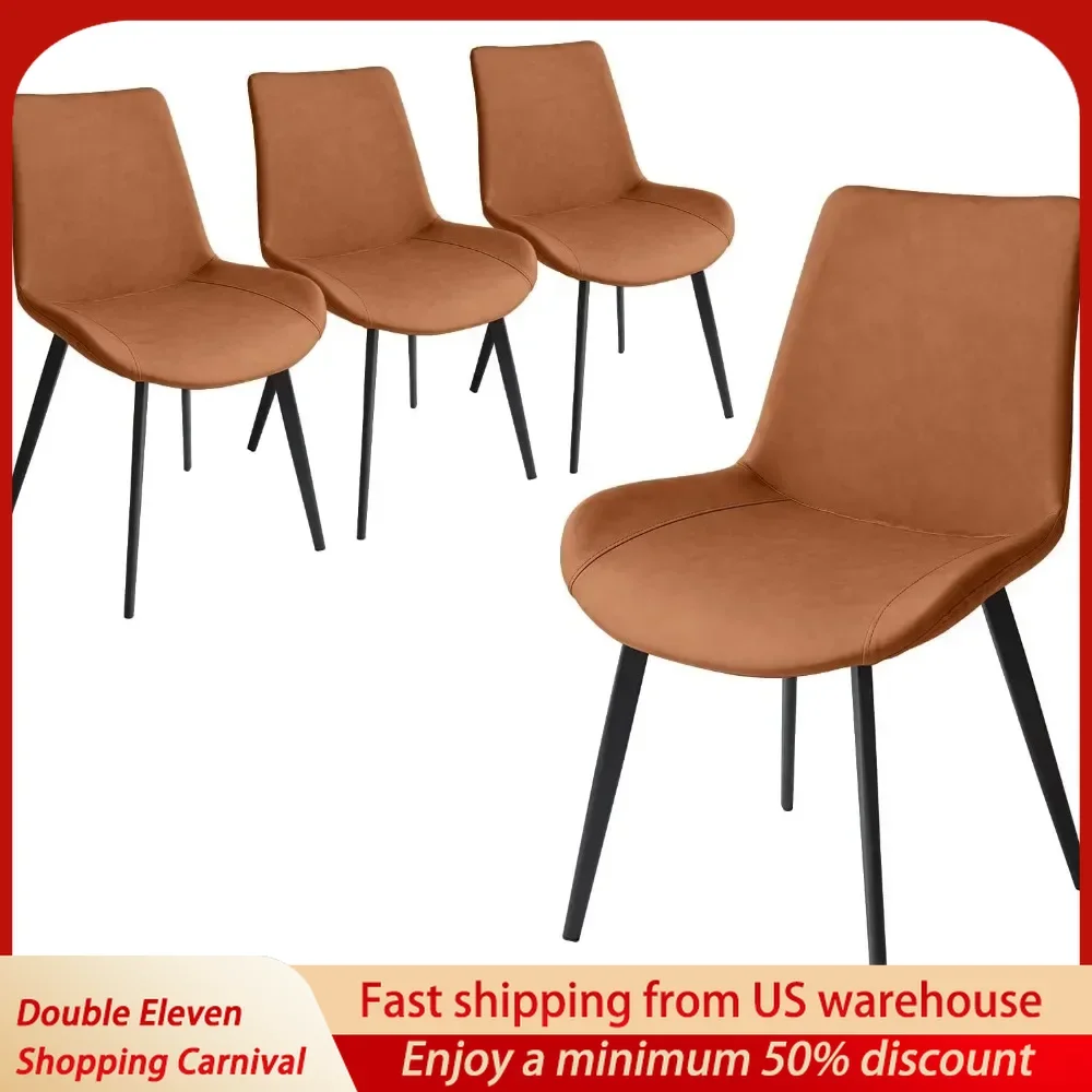 Waiting Chairs Set of 4, Upholstered Dining Accent Side Chairs in Faux Leather Cushion Seat and Metal Legs Dining Chairs