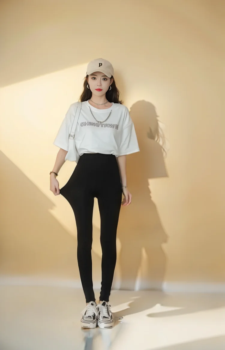 Winter Leggings Woman Hollowed-Out Beige All-Match Push-Up Butt-Lifting Bell-Bottoms Spliced Lightweight Sweatpants Simplicity