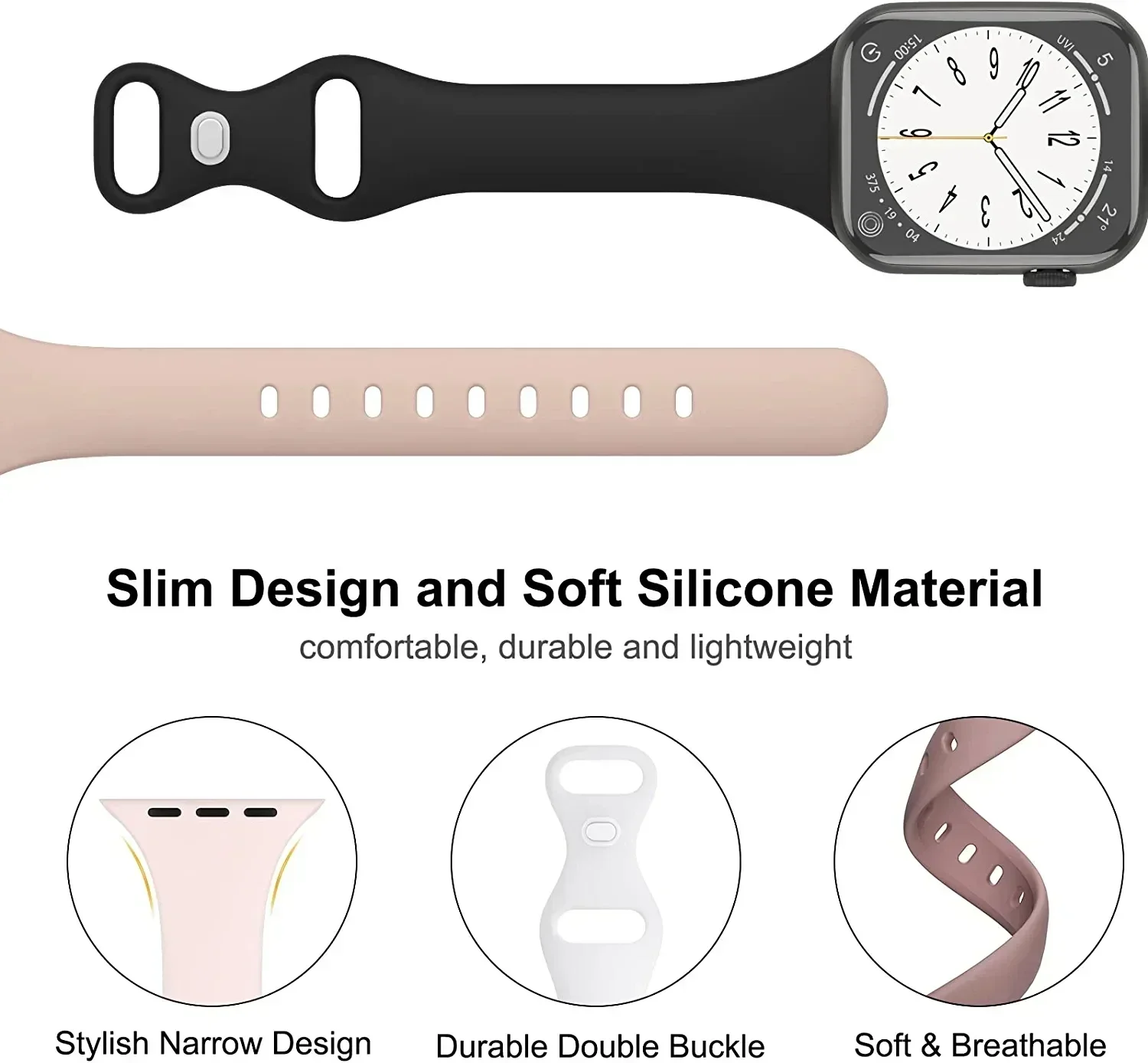 Thin Silicone Strap For Apple Watch 40mm 44mm 45mm 41mm 38mm 42mm Solid Color Strap Bracelet For IWatch Series 1 2 3 4 5 6 SE 7