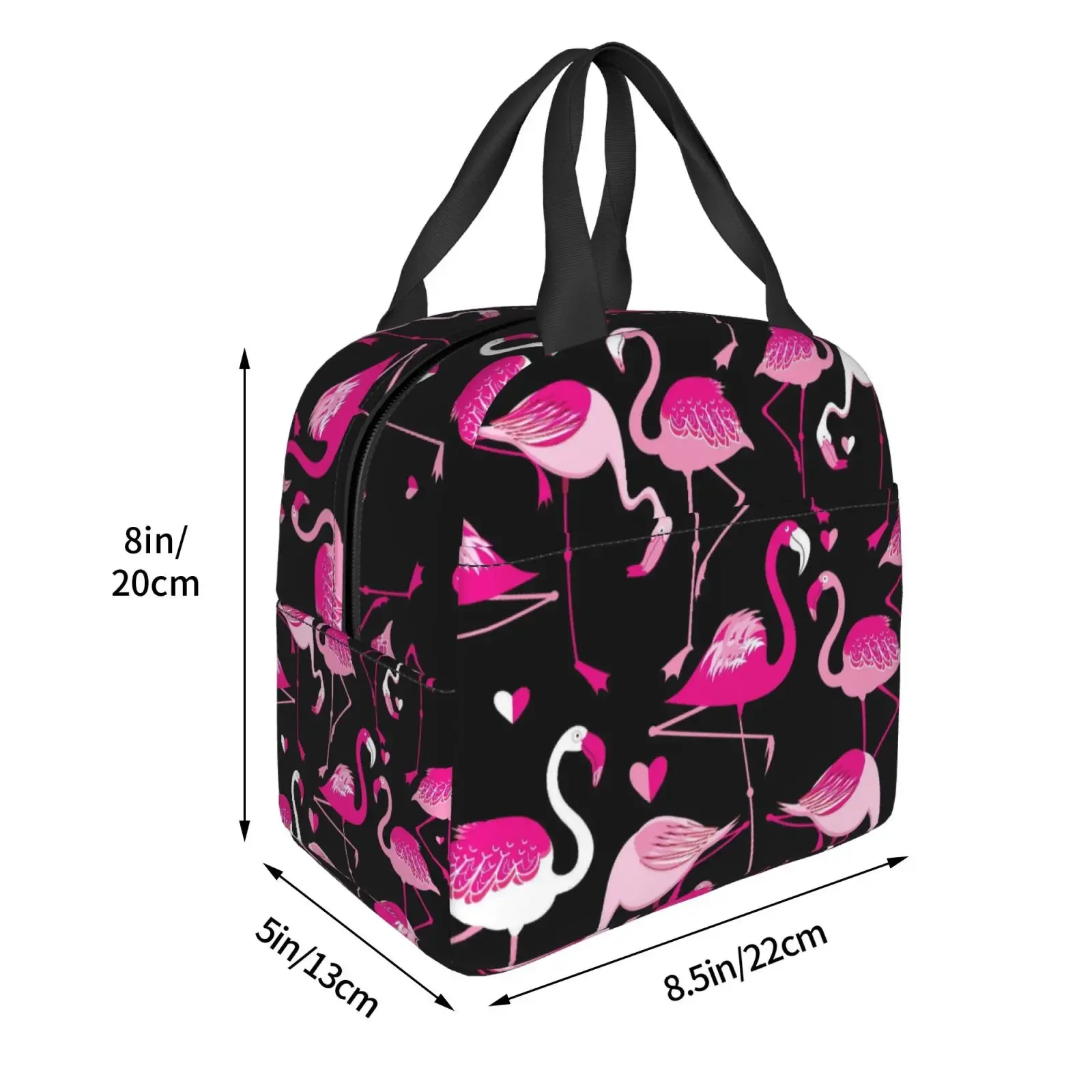 Flamingo Pattern Print Lunch Bag Waterproof Insulated Canvas Cooler Bag Thermal Cold Food Picnic Travel Tote for Women Children