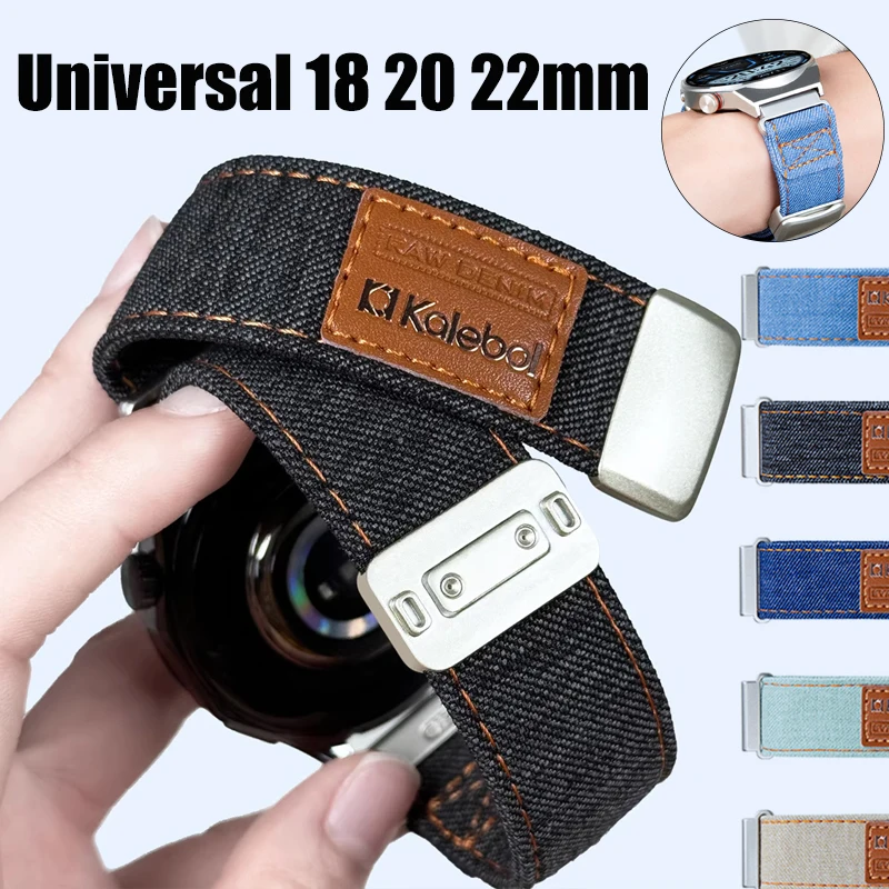 18 20 22mm Universal Canvas Denim Sports Strap for Huawei Watch GT7 6 5 4Classic 5Pro Magnetic Correa for Samsung Watch 7 6 4 5