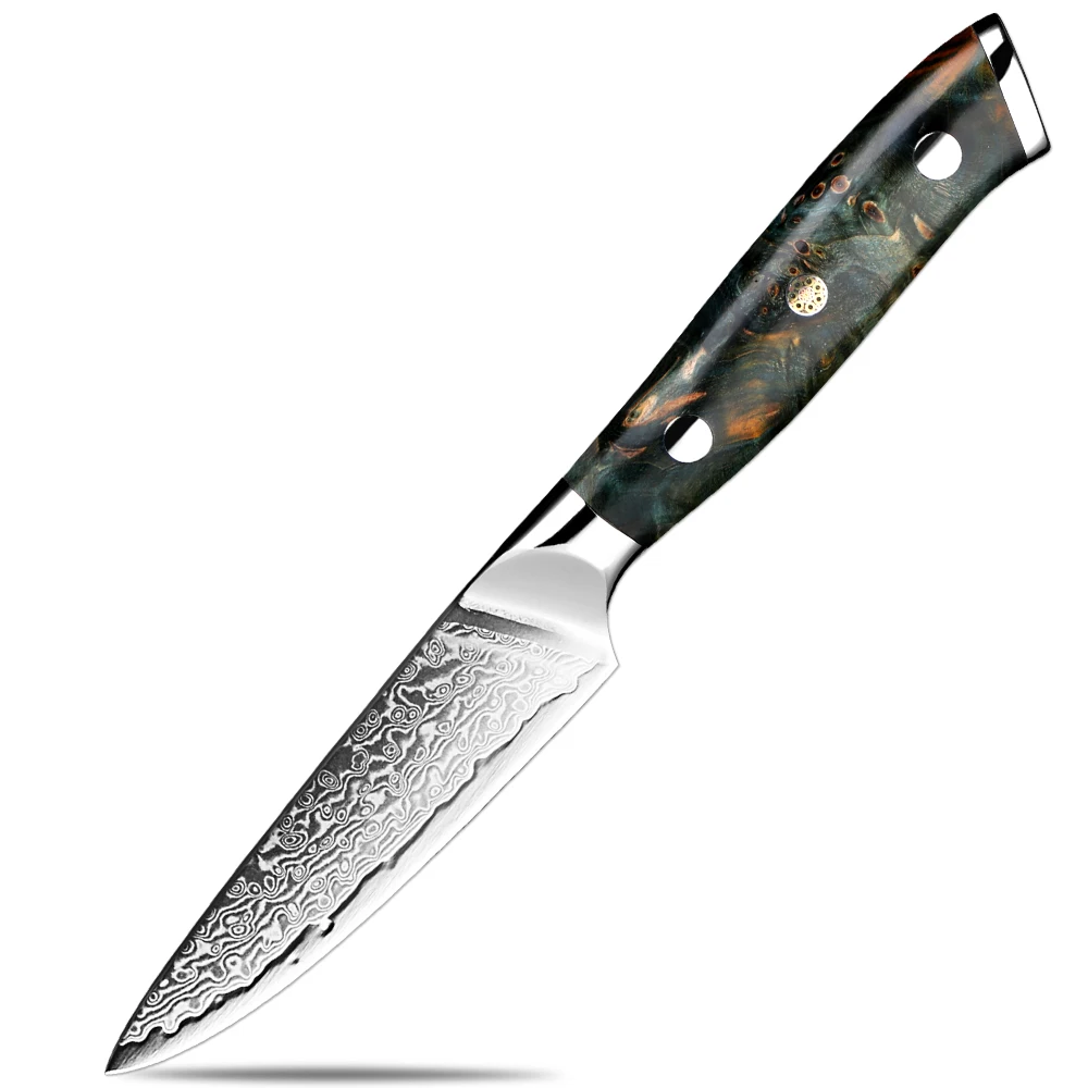 Japanese Damascus Steel Kitchen Fruit Paring Knife Chef Utility Knives-Stabilized wood handle,Razor Sharp,Awesome Edge Retention