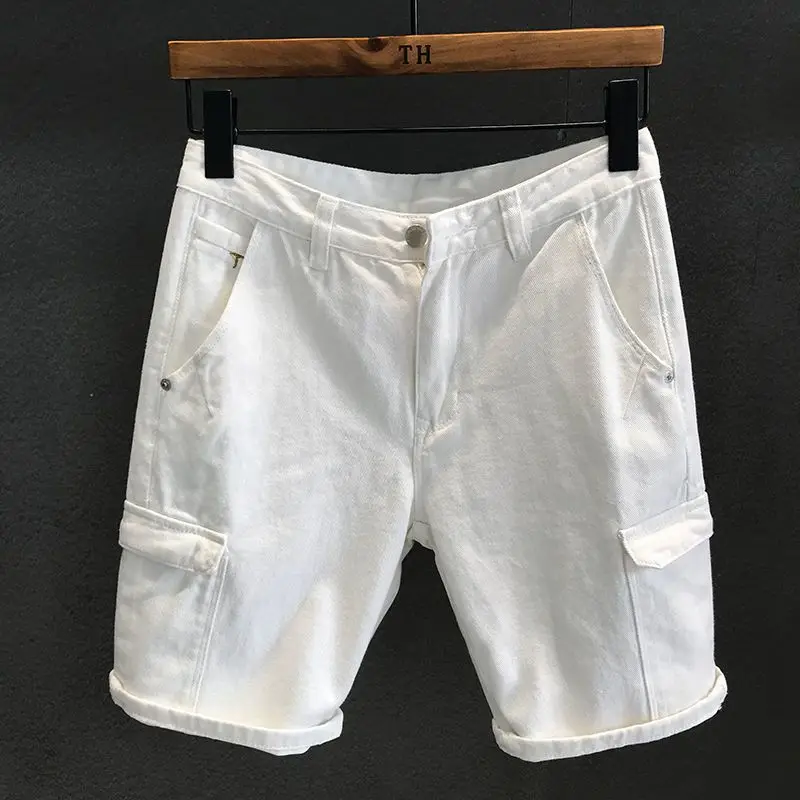 New 2024 Men\'s Casual Denim Slim Jeans Summer Cowboy White Shorts Men\'s Luxury Designer Men\'s Jeans Streetwear Short Pants