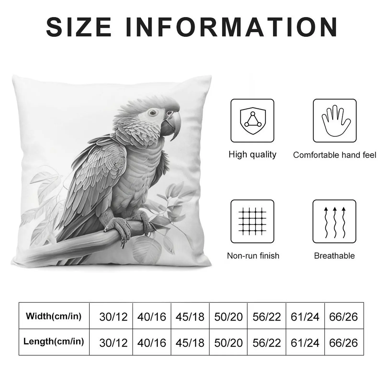 Black and white Parrot pencil drawing Throw Pillow Sofa Cushions Covers christmas supplies Cushion Cover Set pillow